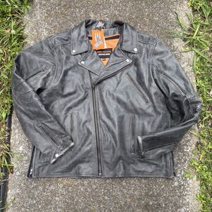 High Mileage Leather Gear 4XL BLACK GENUIJE LEATHER MOTORCYCLE JACKET